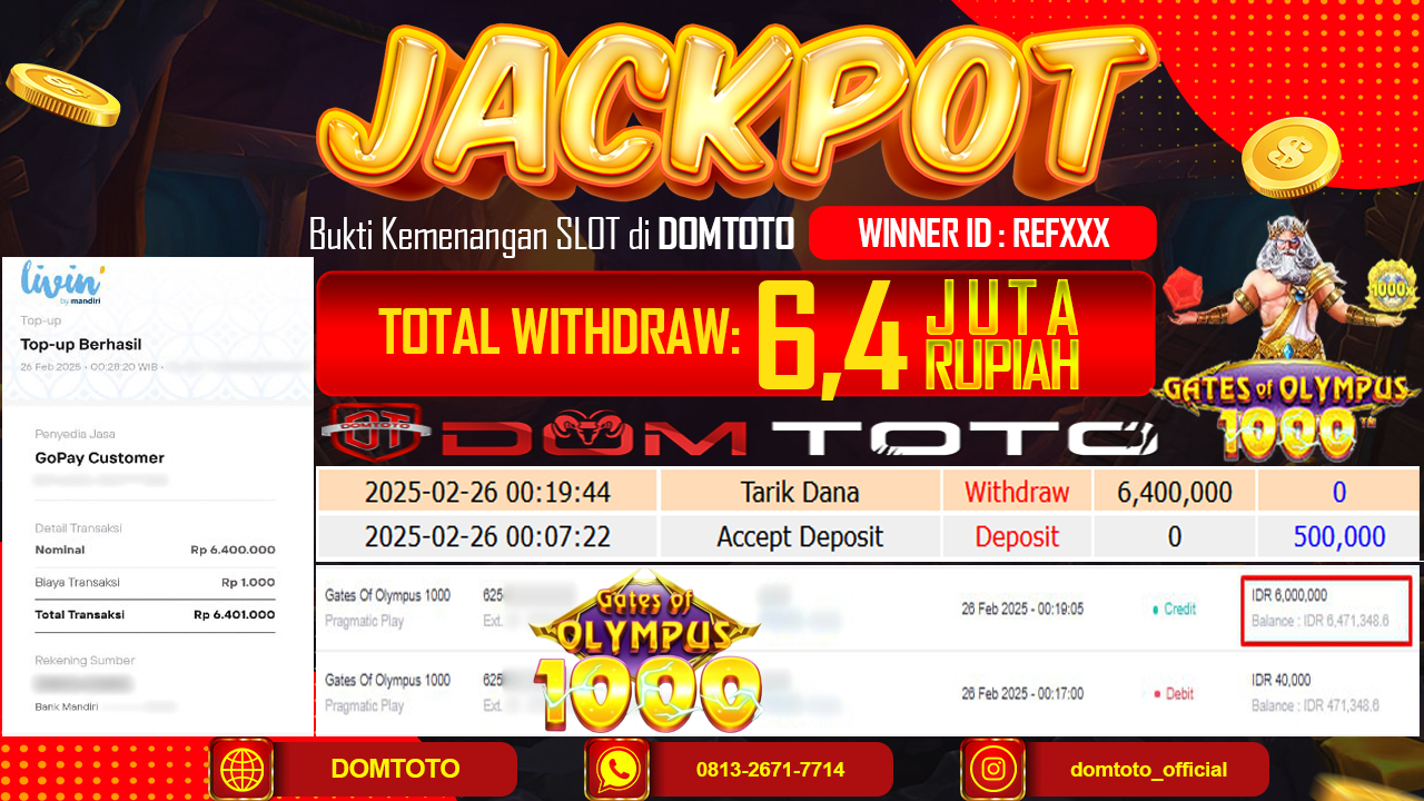JACKPOT SLOT GATES OF OLYMPUS 1000 26 FEBRUARI 2025